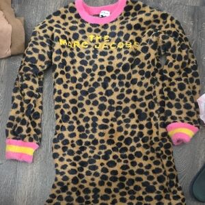 Marc Jacobs Girls Leopard Print Fuzzy Dress with Pink & Yellow Trim
